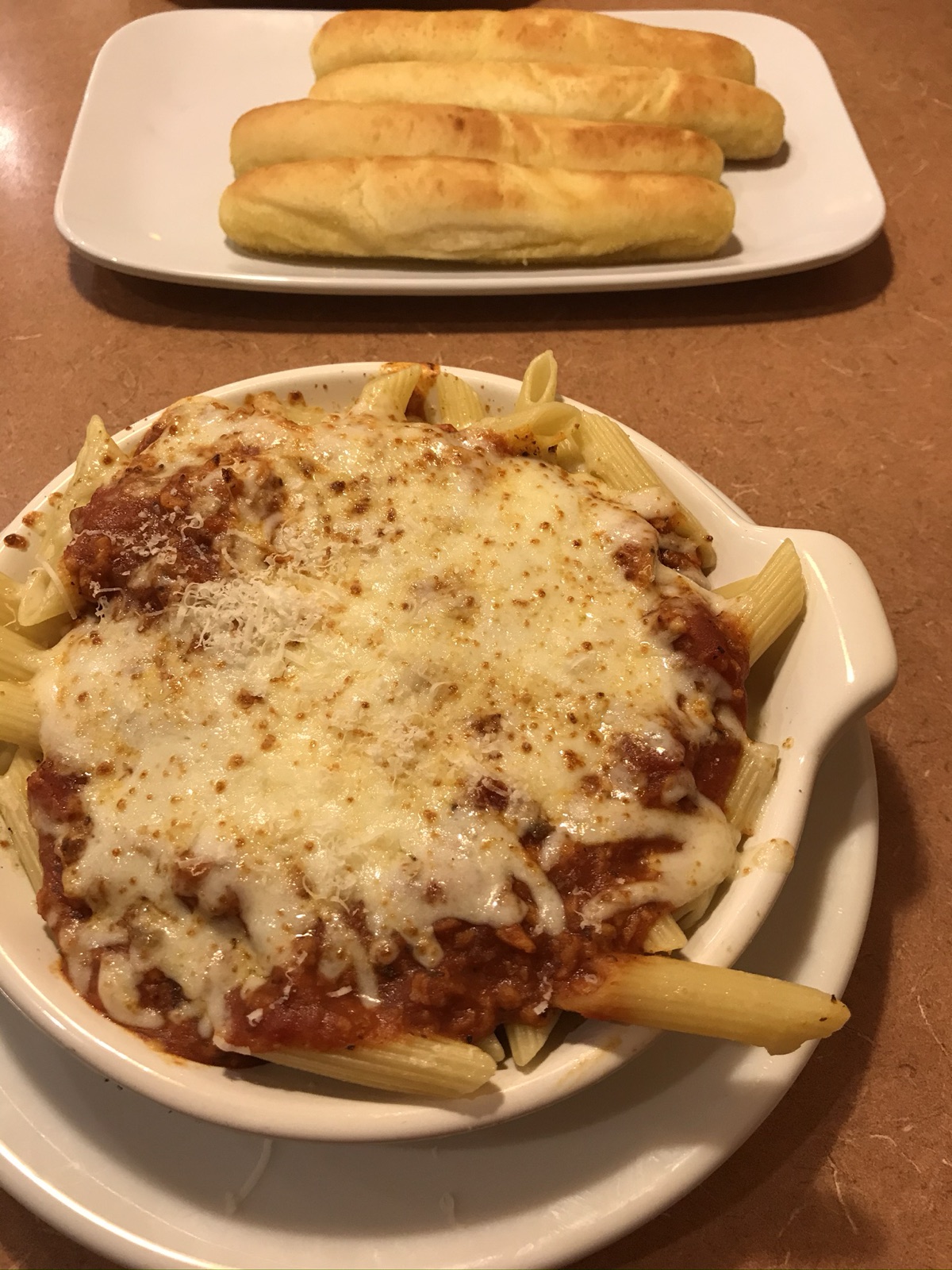 Baked Ziti and Garlic Breadsticks at Fazoli's