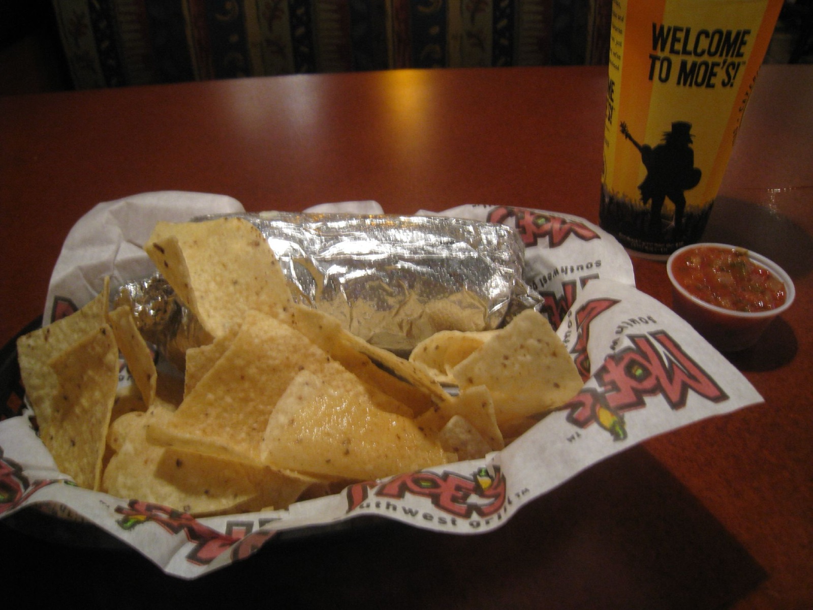 Chips and Salsa with a Burrito at Moe's Southwest Grill