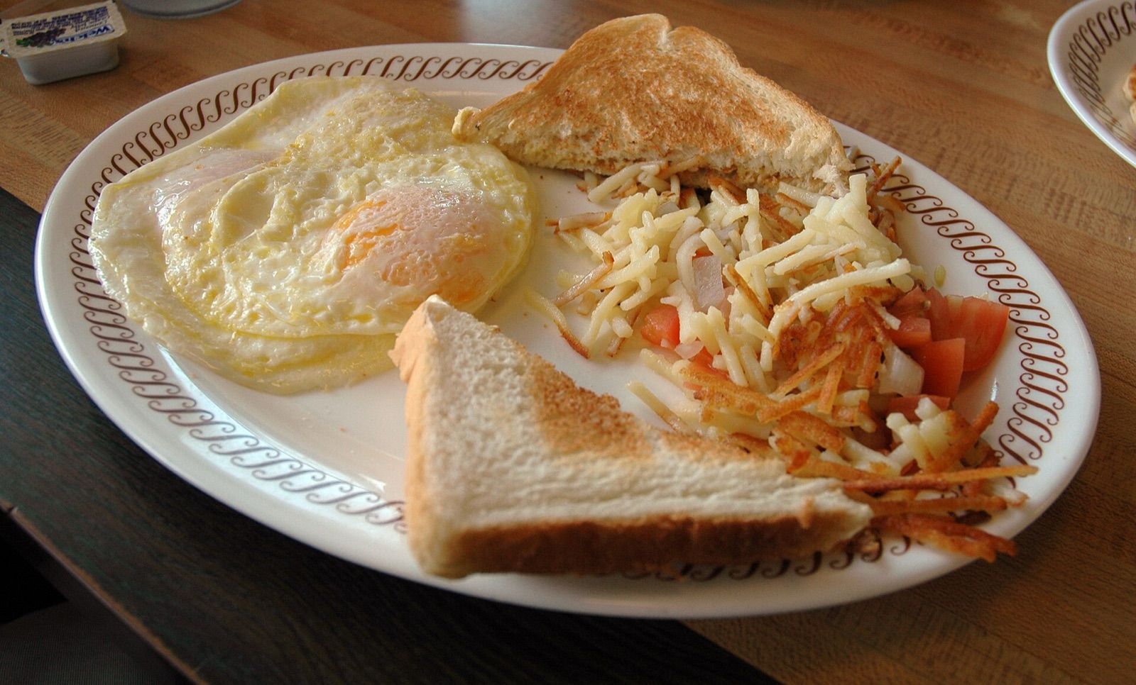 Vegetarian Breakfast at Waffle House - What's Vegetarian? a Vegetarian Waffle House Breakfast Plate with Eggs, Toast, and Hash Browns