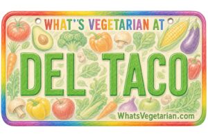 Colorful Hand-drawn License-plate Style Sign Asking 'what’s Vegetarian At' with Vegetable Illustrations and the Website Whatsvegetarian.com.