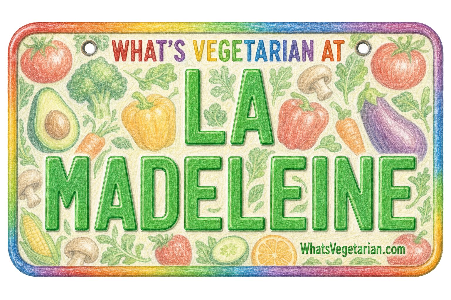 What's Vegetarian at la Madeleine? license plate graphic