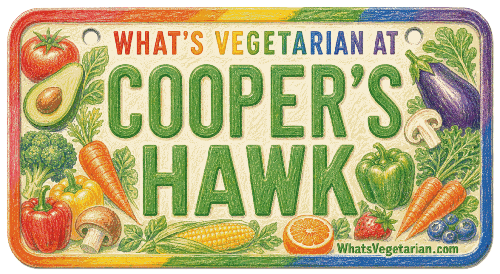Cooper's Hawk vegetarian options license plate graphic from WhatsVegetarian.com