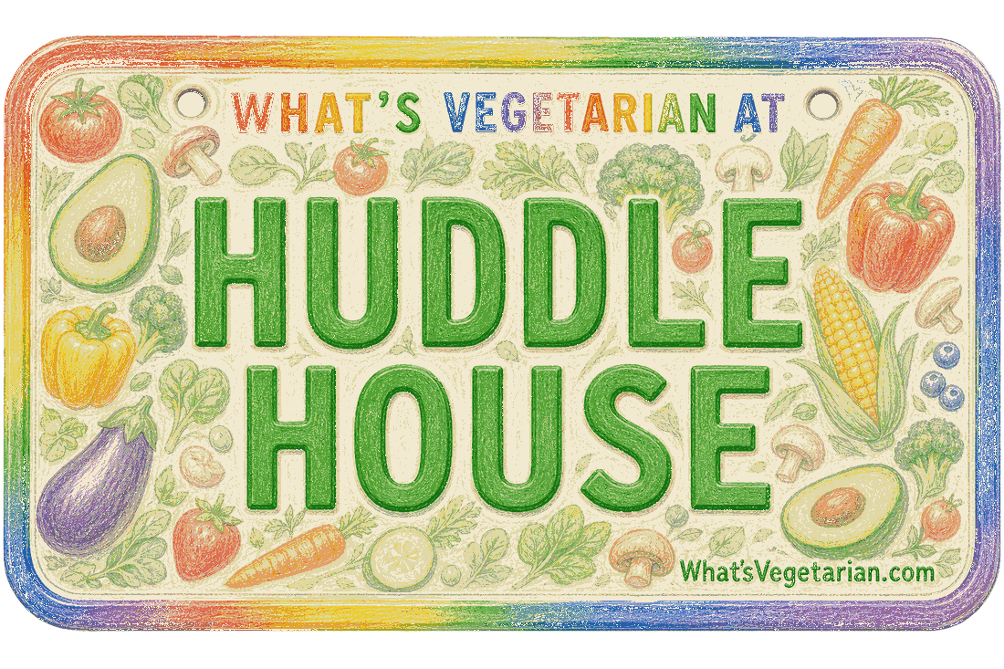 Huddle House vegetarian options license plate graphic from WhatsVegetarian.com