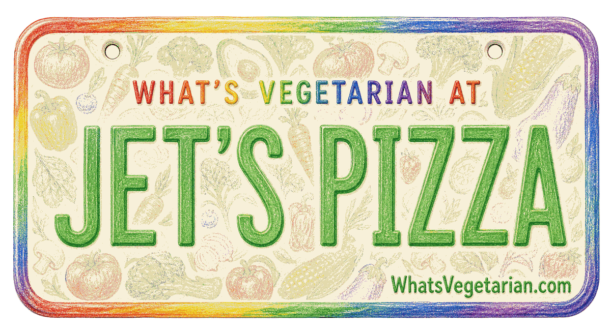 Jet's Pizza vegetarian options guide license plate
