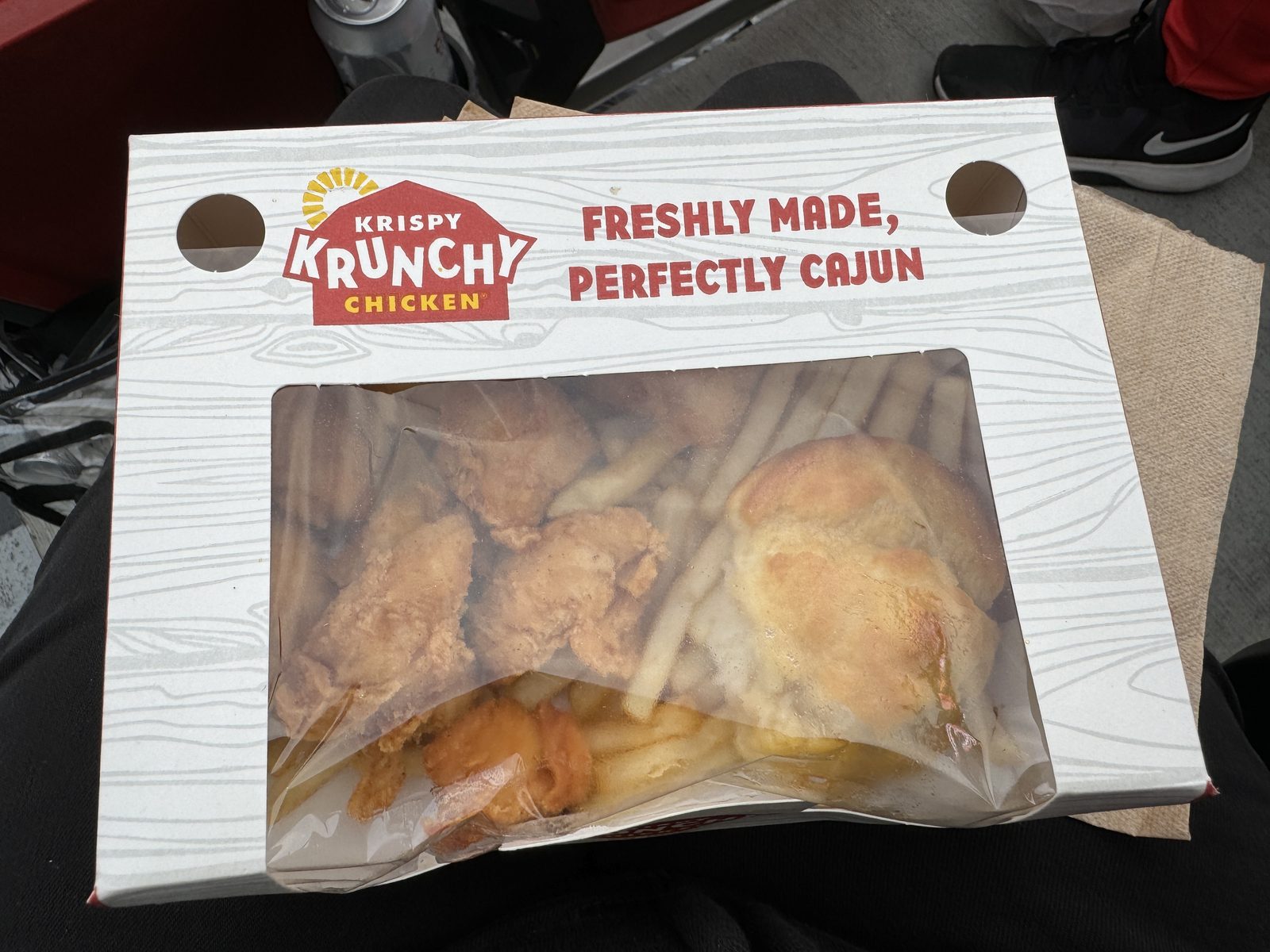 Krispy Krunchy Chicken vegetarian options include fries, honey biscuits and some sides