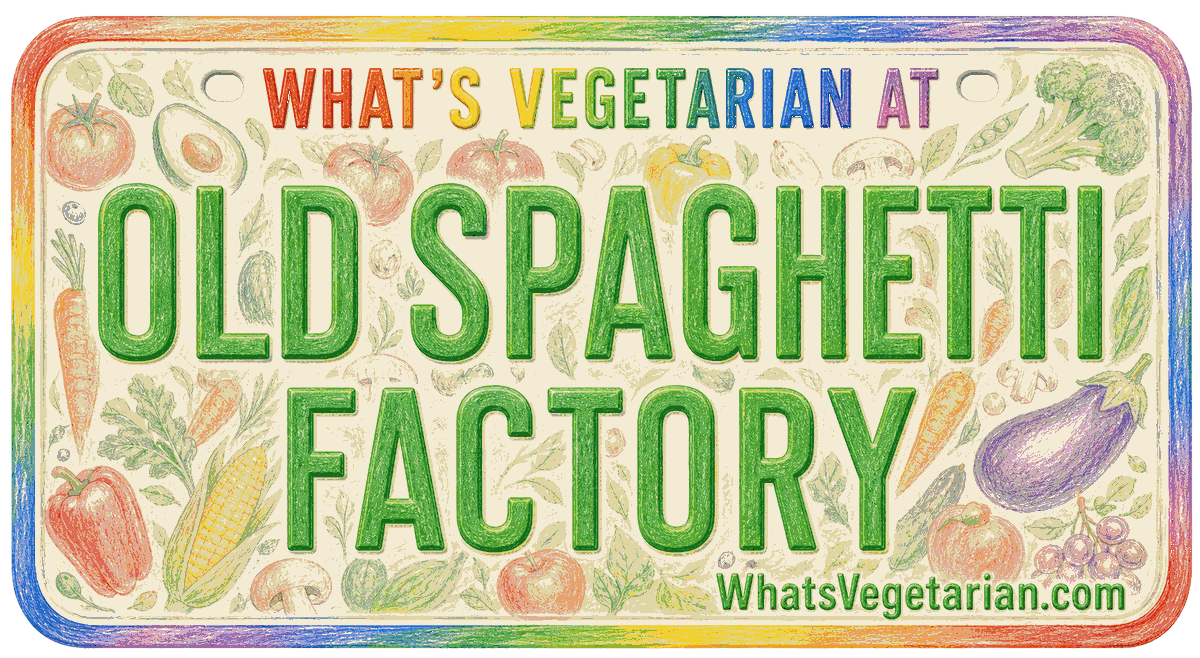 Old Spaghetti Factory vegetarian options license plate graphic