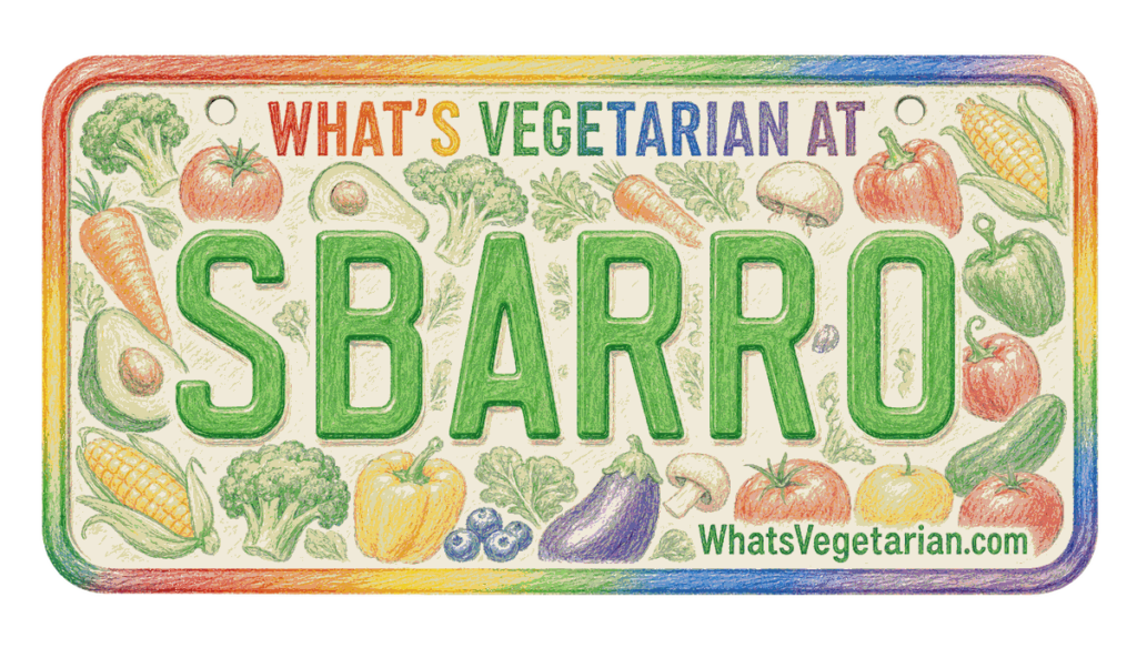 Sbarro vegetarian options guide license plate graphic