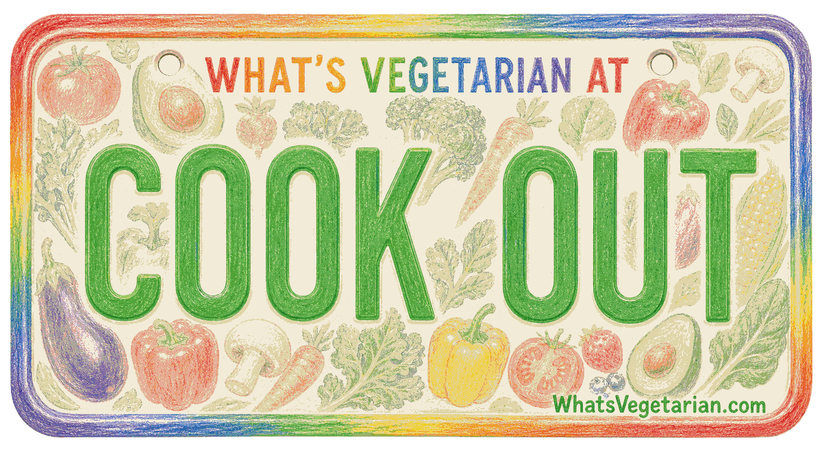 Cook Out vegetarian options guide license plate from WhatsVegetarian.com