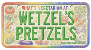 Wetzel's Pretzels vegetarian options license plate graphic