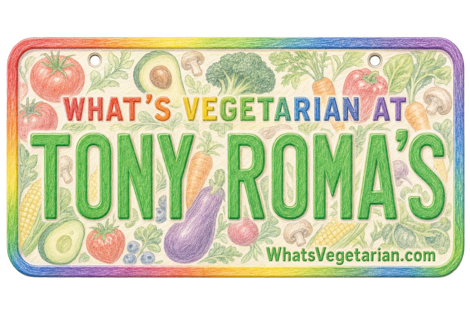 What's Vegetarian at Tony Roma's? license plate graphic