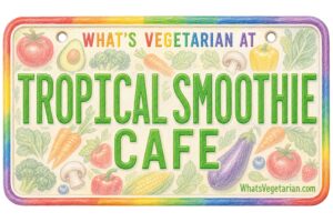 Colorful Sign Reading 'tropical Smoothie Cafe' with Fruits and Vegetables Border Around It, Rainbow Frame Included.