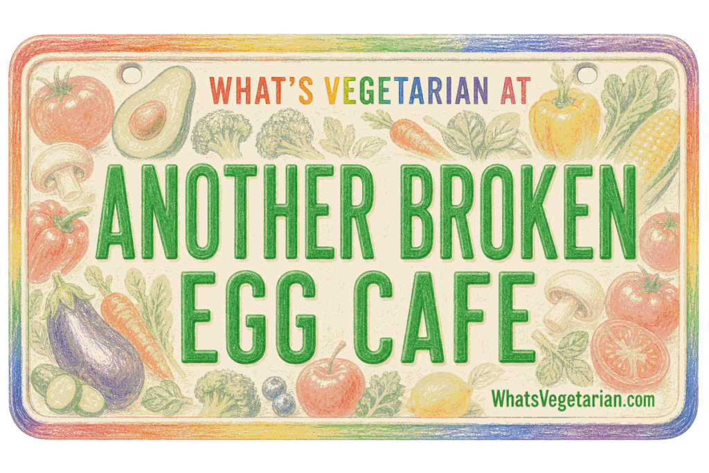 Another Broken Egg Cafe vegetarian options guide license plate graphic