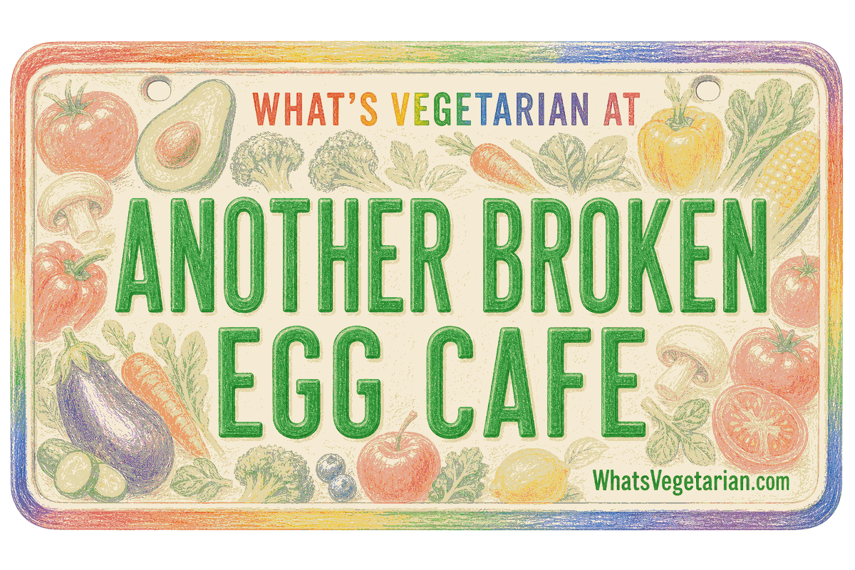 Another Broken Egg Cafe vegetarian options guide license plate graphic