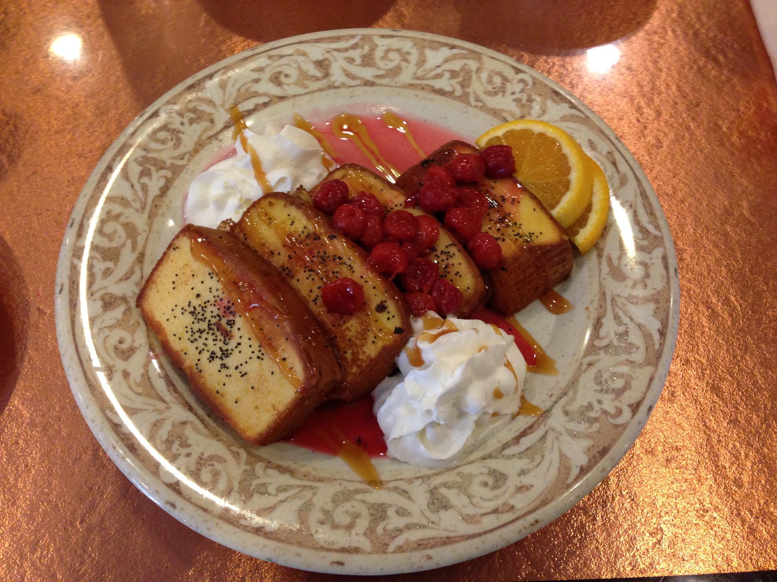 Poppyseed French Toast, an Another Broken Egg vegetarian options pick, at the Pensacola location