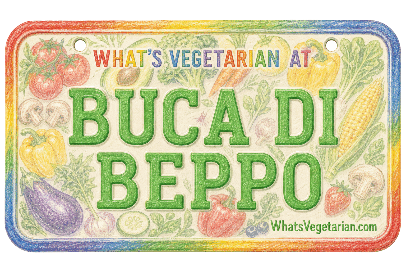 What's Vegetarian at Buca di Beppo license plate graphic