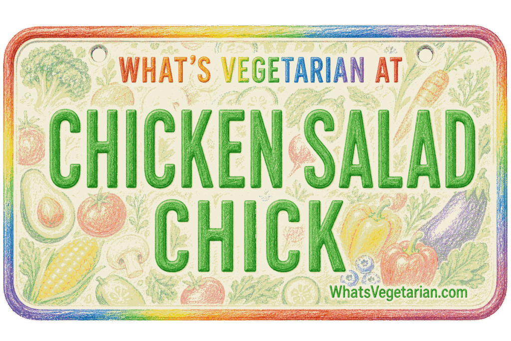 Chicken Salad Chick vegetarian options license plate graphic