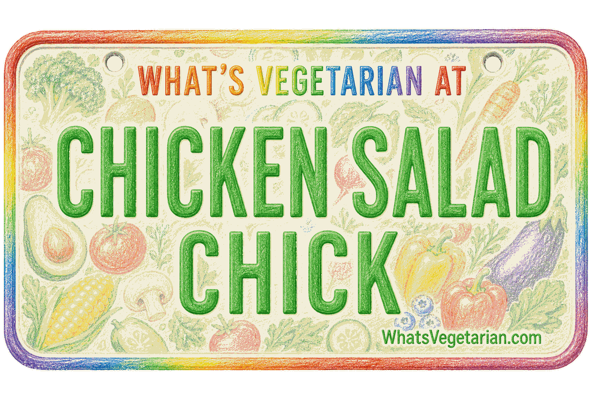 Chicken Salad Chick vegetarian options license plate graphic