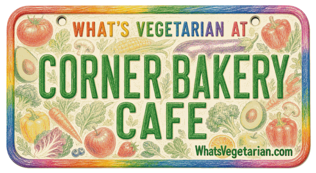 What's Vegetarian at Corner Bakery Cafe license plate graphic