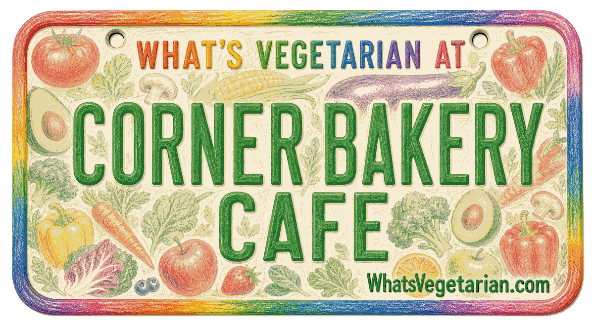 What’s Vegetarian at Corner Bakery Cafe license plate graphic