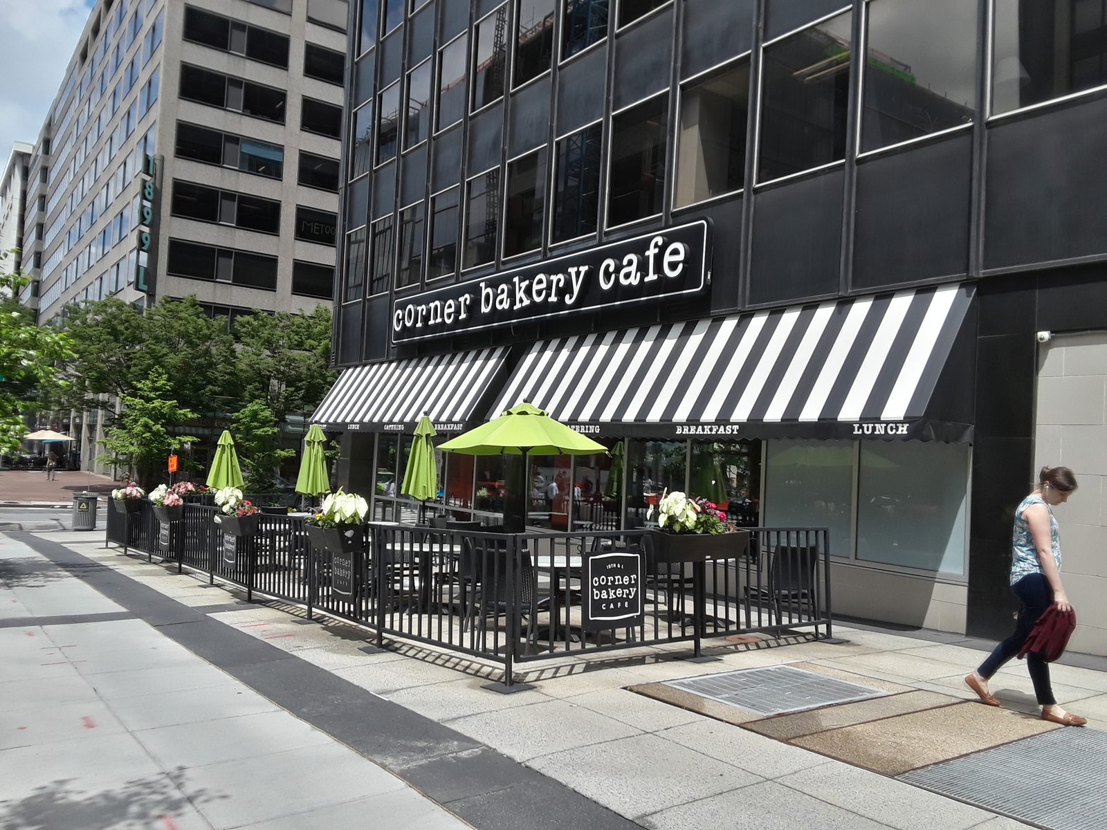 Corner Bakery Cafe storefront and outdoor patio in downtown Washington, D.C.