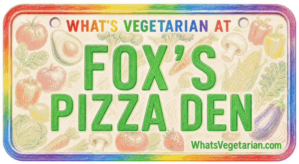What's Vegetarian at Fox's Pizza Den license plate graphic