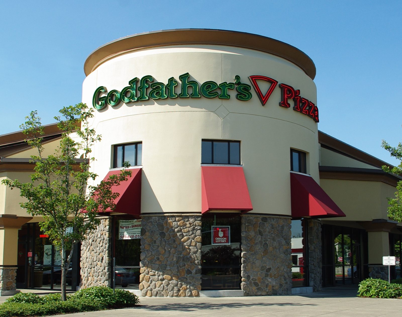 Godfather's Pizza storefront, home of Godfather's Pizza vegetarian options