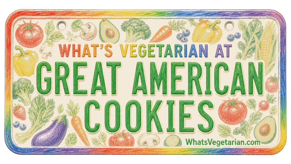 What's Vegetarian at Great American Cookies license plate graphic