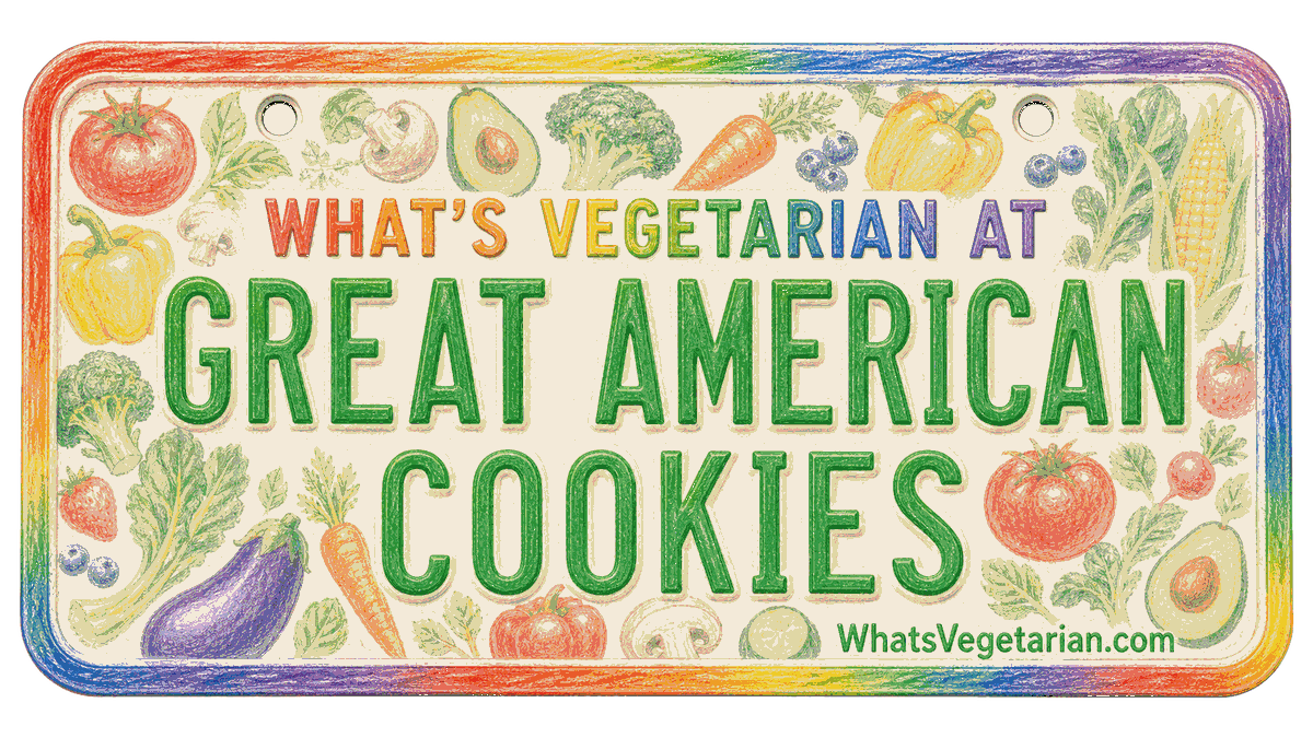 What's Vegetarian at Great American Cookies license plate graphic