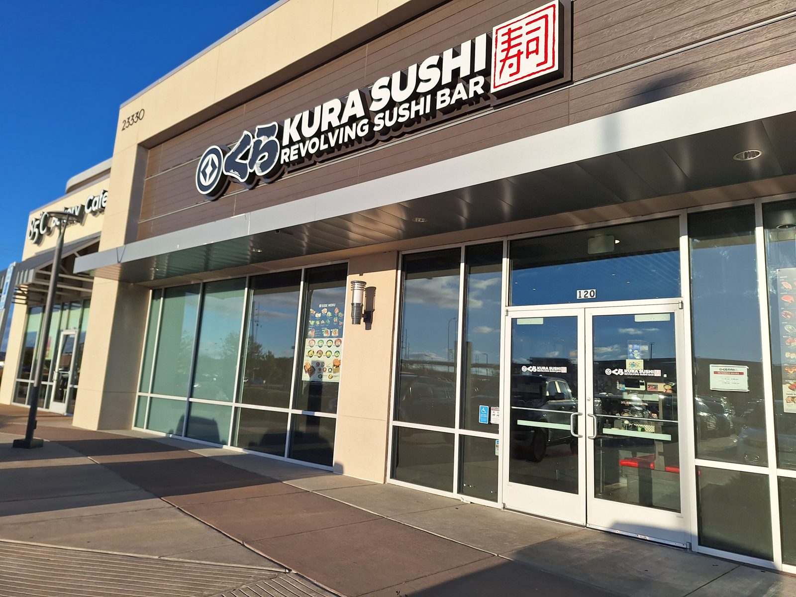 Kura Sushi restaurant in Katy, Texas, a chain known for Kura Sushi vegetarian options like avocado and cucumber hand rolls