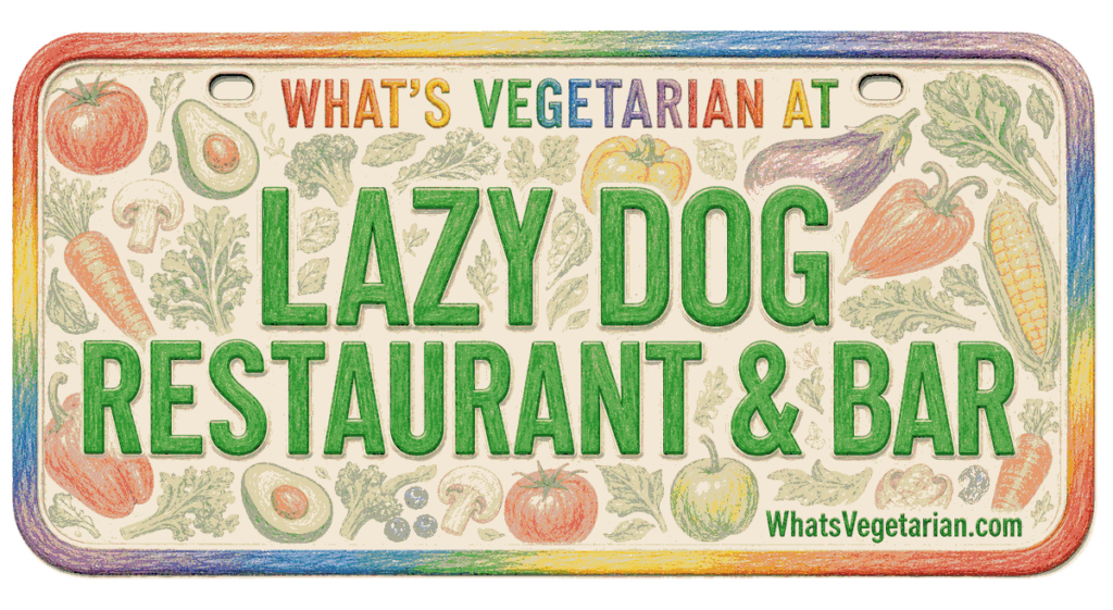 Lazy Dog vegetarian options license plate graphic
