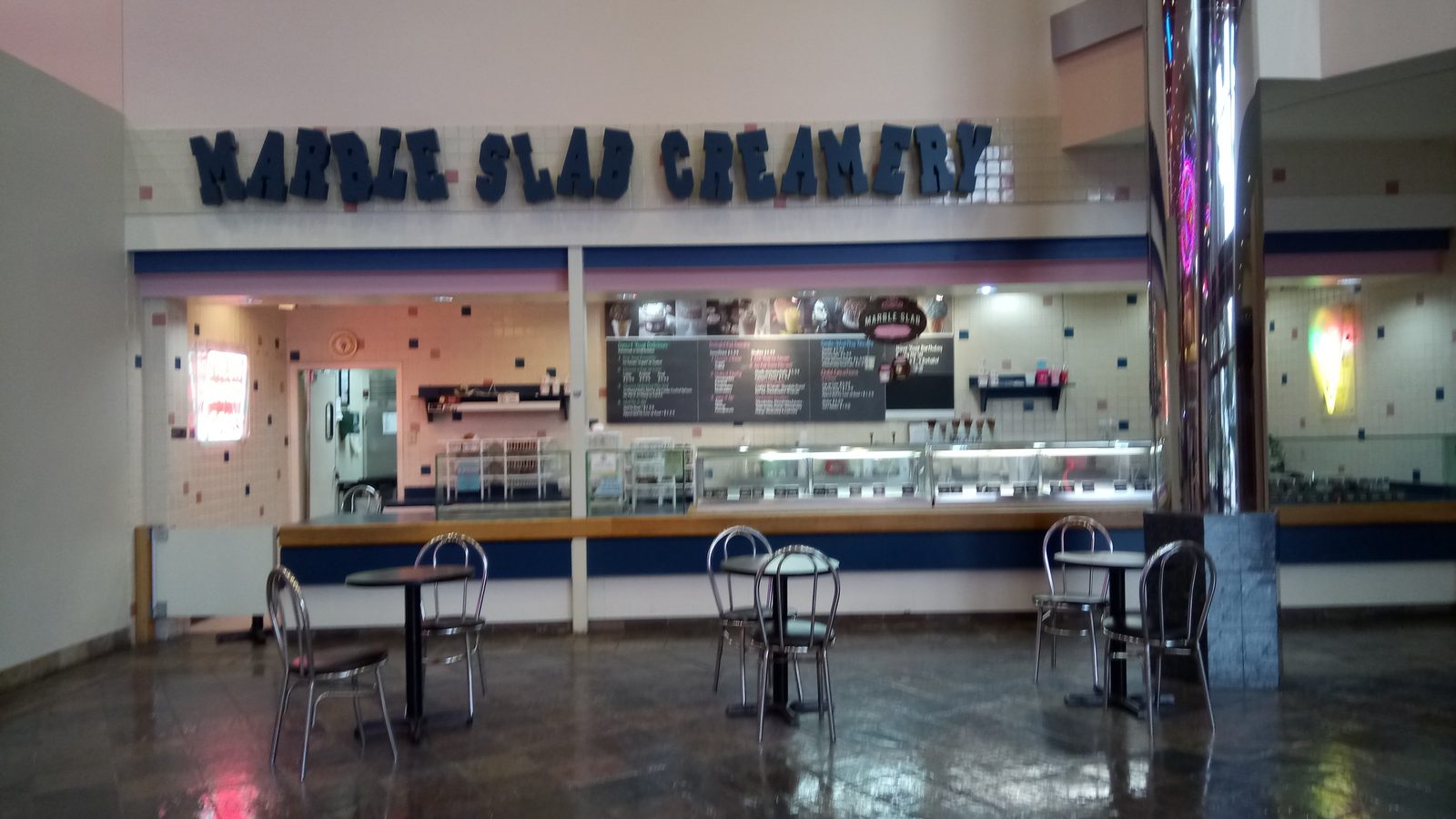Marble Slab Creamery storefront counter inside a Houston shopping center