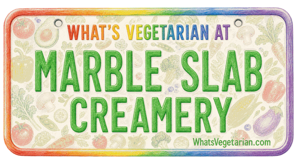Marble Slab Creamery vegetarian options license plate graphic