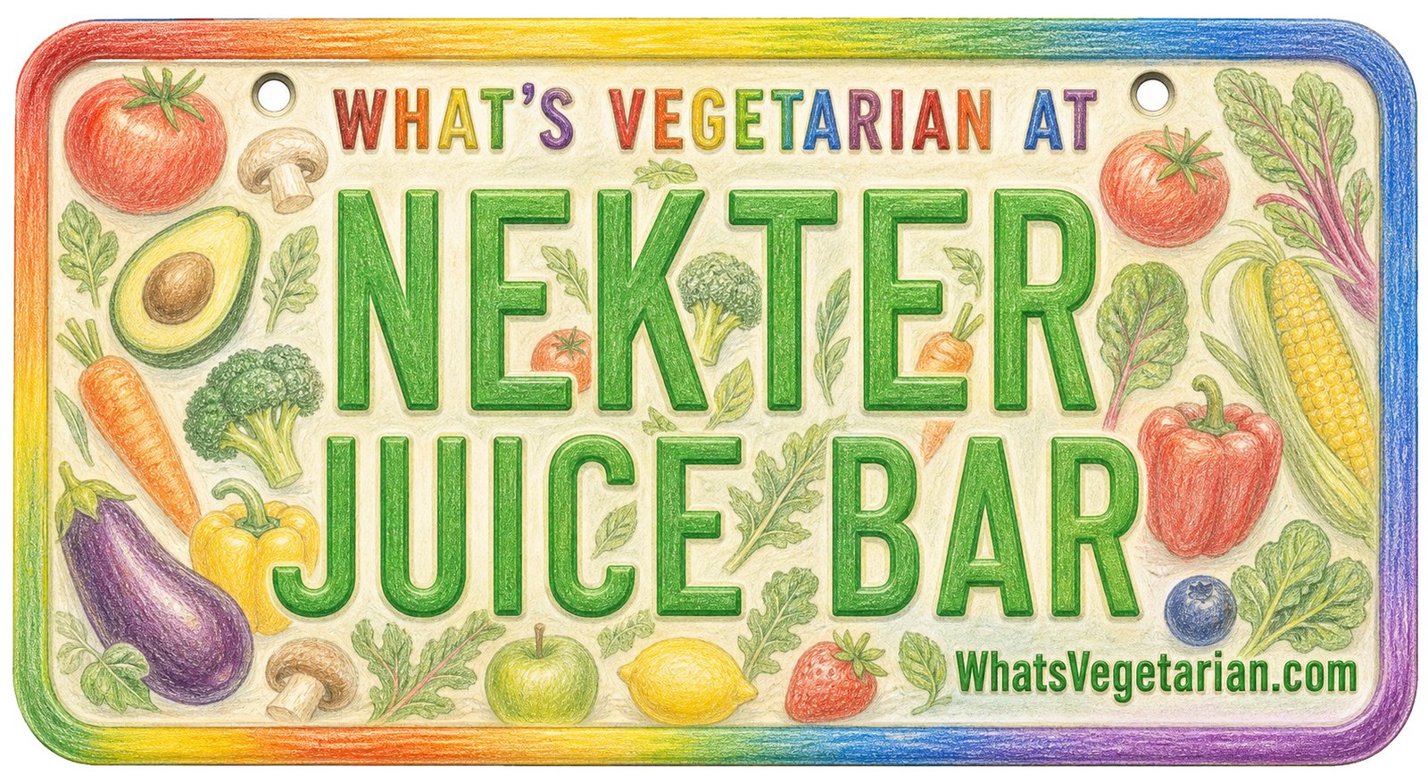Nekter Juice Bar vegetarian options license plate graphic