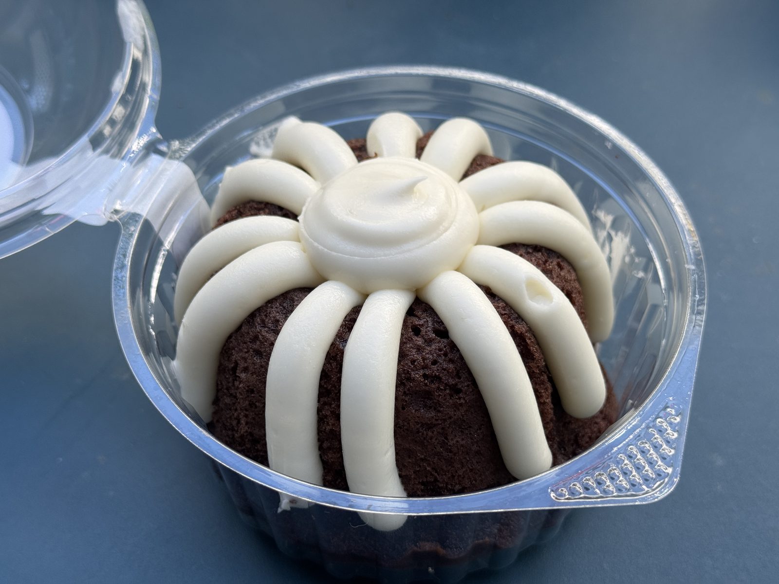 A chocolate chocolate chip Bundtlet, one of the many Nothing Bundt Cakes vegetarian options