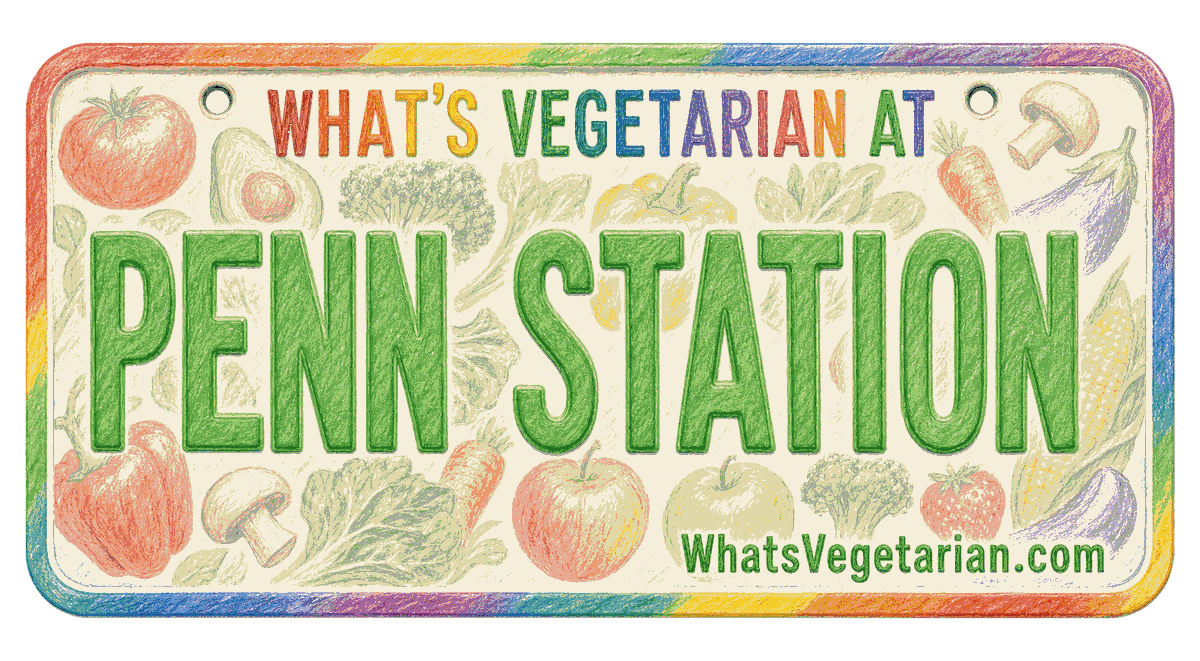 What's Vegetarian at Penn Station license plate graphic, Penn Station vegetarian options