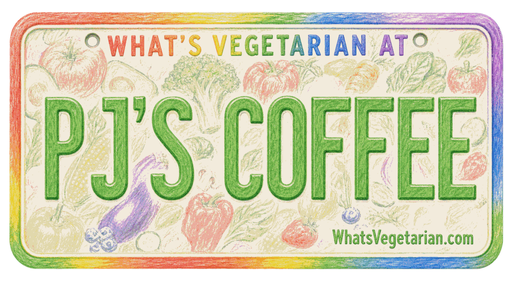 What's Vegetarian at PJ's Coffee license plate graphic