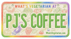 What's Vegetarian at PJ's Coffee license plate graphic