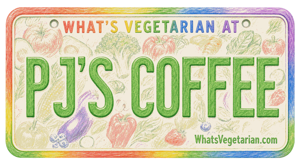 What's Vegetarian at PJ's Coffee license plate graphic