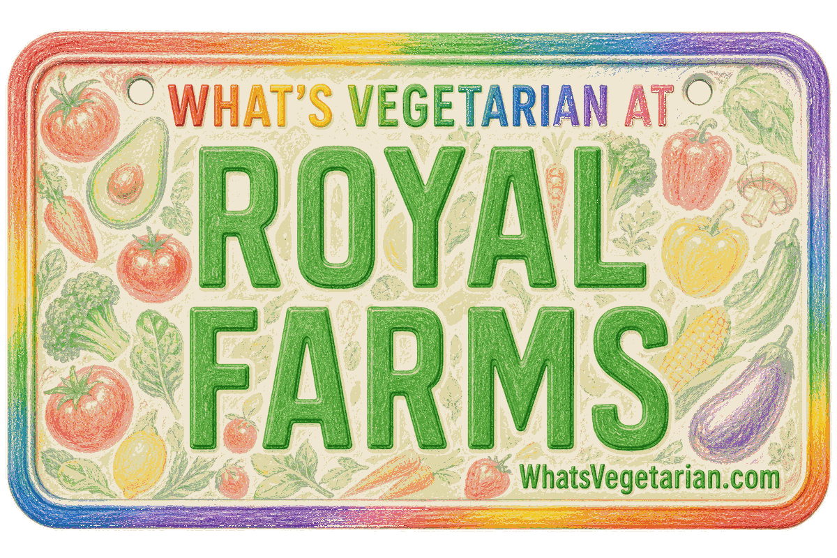 What's Vegetarian at Royal Farms license plate graphic