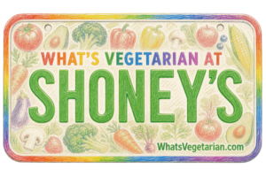 License plate graphic reading What's Vegetarian at Shoney's, from WhatsVegetarian.com