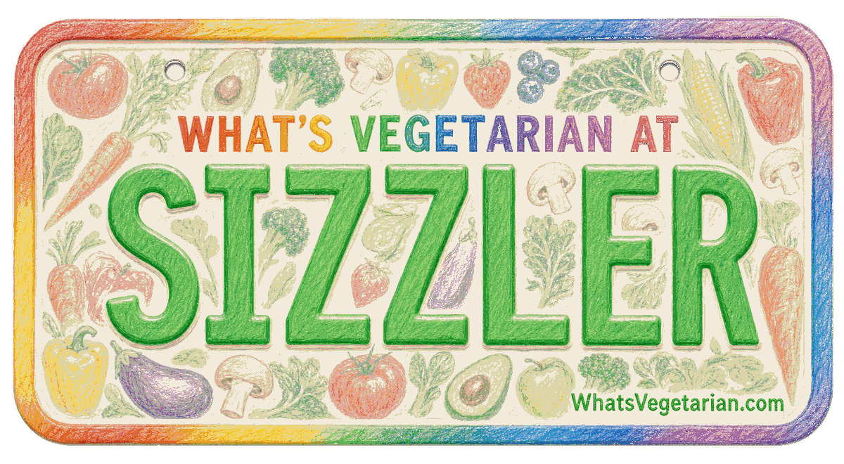 Sizzler vegetarian options license plate graphic for WhatsVegetarian.com