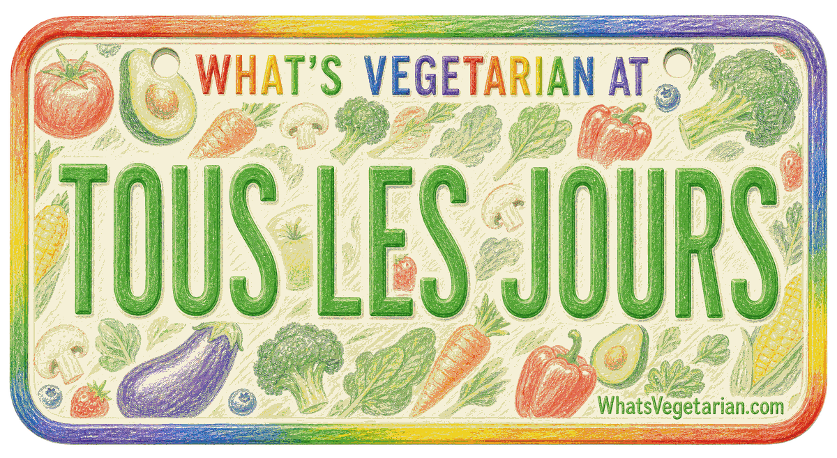 Tous Les Jours vegetarian options license plate graphic