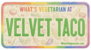 Velvet Taco vegetarian options license plate graphic for WhatsVegetarian.com