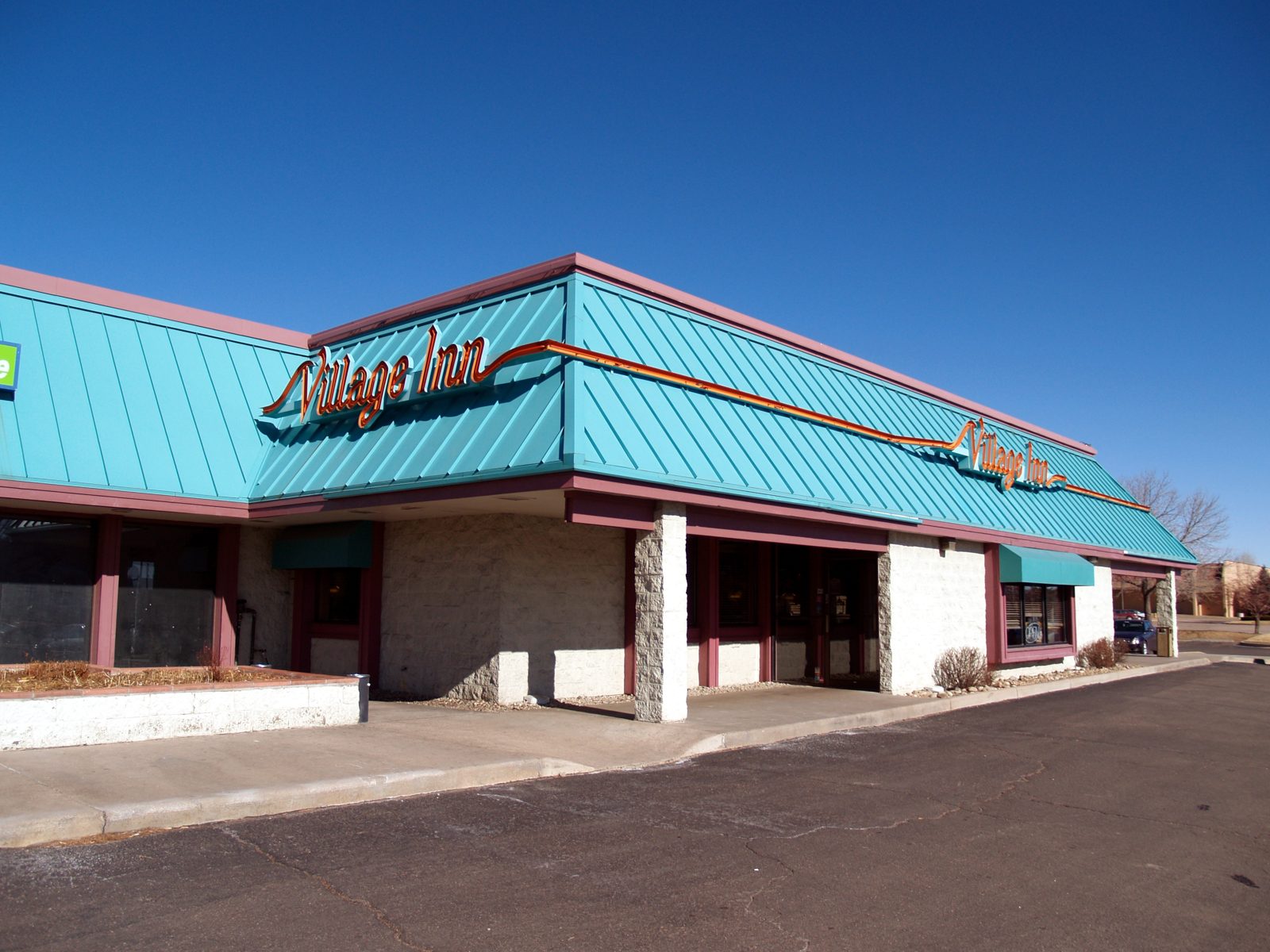 Village Inn restaurant storefront, home of Village Inn vegetarian options