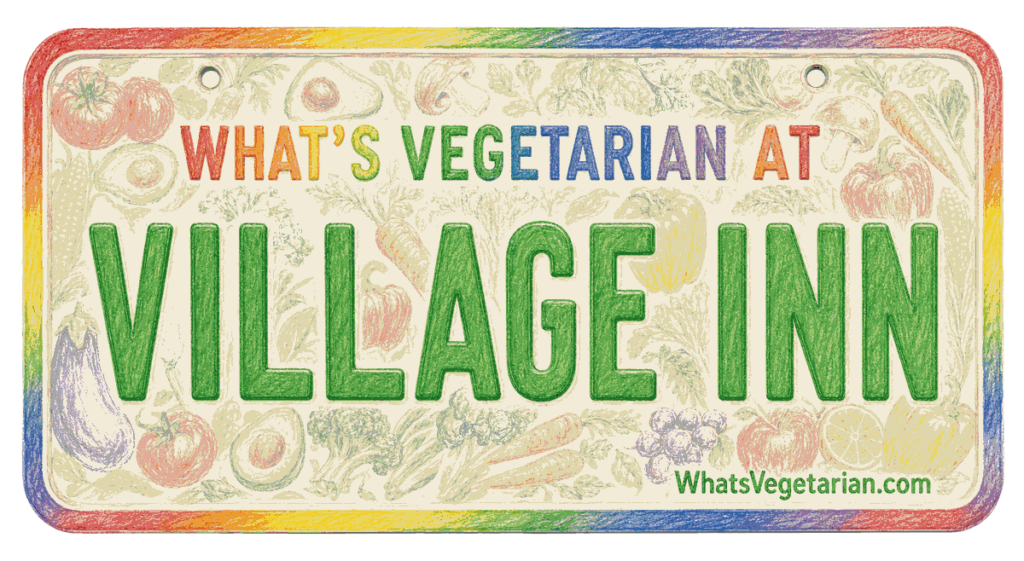 Village Inn vegetarian options license plate graphic