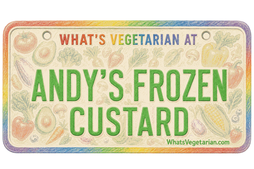 What's Vegetarian at Andy's Frozen Custard license plate graphic