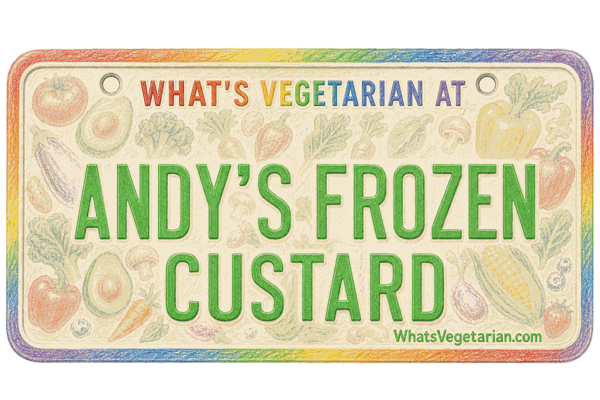 What's Vegetarian at Andy's Frozen Custard license plate graphic