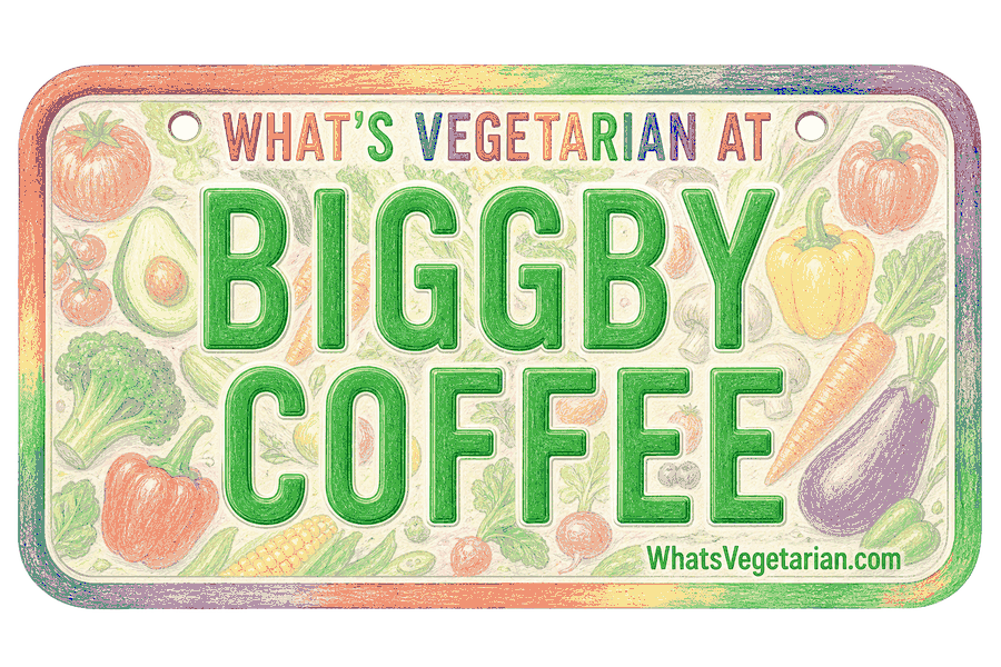 BIGGBY Coffee vegetarian options license plate graphic for WhatsVegetarian.com
