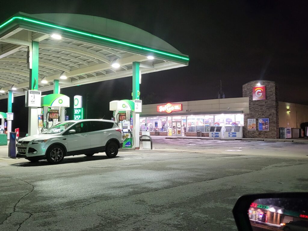 GetGo vegetarian options storefront exterior with fuel canopy