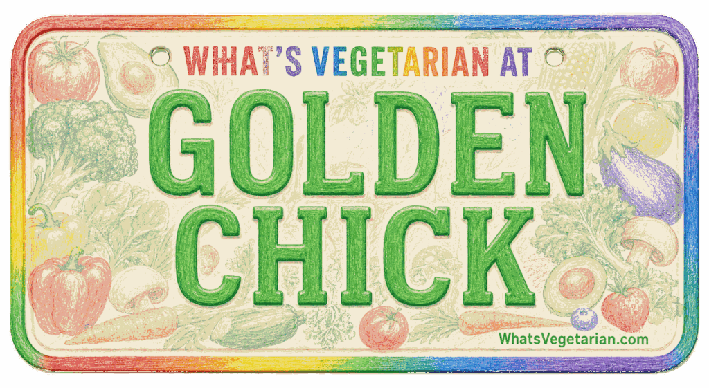 Golden Chick vegetarian options license plate graphic